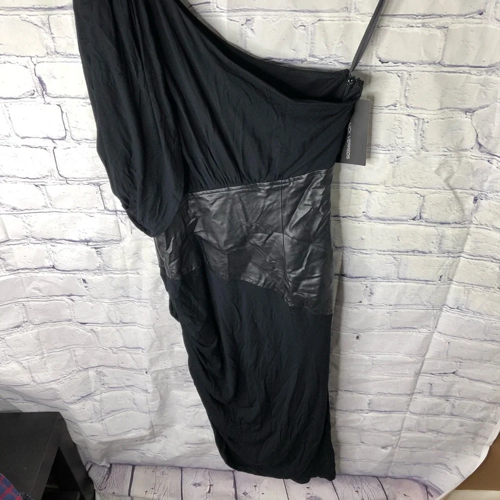 NV Nick Verreos "Heidi" Black Dress Knee Length One Shoulder jersey size 4 - Picture 3 of 10